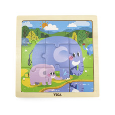 Viga Toys VIGA Handy Wooden Puzzle Ziloņi 9 gab