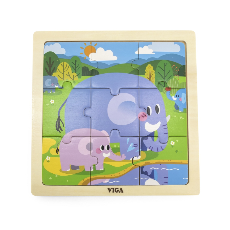 Viga Toys VIGA Handy Wooden Puzzle Elephants 9 pieces