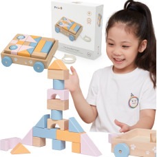 Viga Toys VIGA PolarB Wooden Pull Cart + Blocks 21gb.