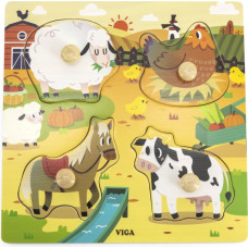 Viga Toys VIGA koka puzle ar tapām Farm 12m+