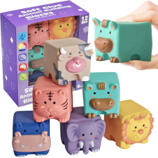 Woopie BABY Sensory Blocks Animals Squeeze Puzzle + Sound 6 gab.