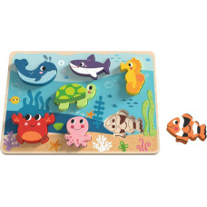 Tooky Toy Wooden Puzzle Montessori Sea World Fish Turtle Shapes