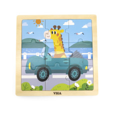 Viga Toys VIGA Handy Wooden Puzzle Žirafe automašīnā, 9 gab