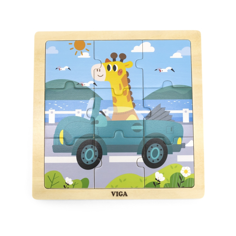 Viga Toys VIGA Handy Wooden Puzzle Giraffe in a car, 9 pieces